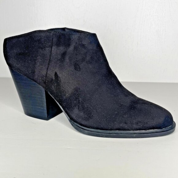 Brash Women's Faux Suede Black Ankle Slip On Open Back Chunky Heel Mules Boots 9 - Picture 1 of 8